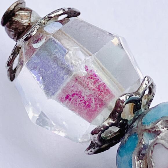 Vintage Mid Century Cloisonné Hat Pin AB Glass Beads Floral Stick Pin 1950s - Picture 5 of 16